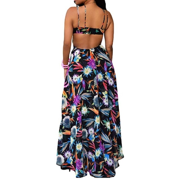 1 LEFT !! NWT Tropical Cut out High Low Maxi Gown - Picture 2 of 2